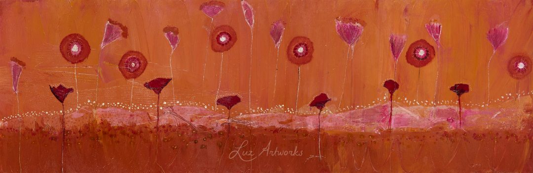 painting orange and pink flower field by Luz / Marloes Bloedjes