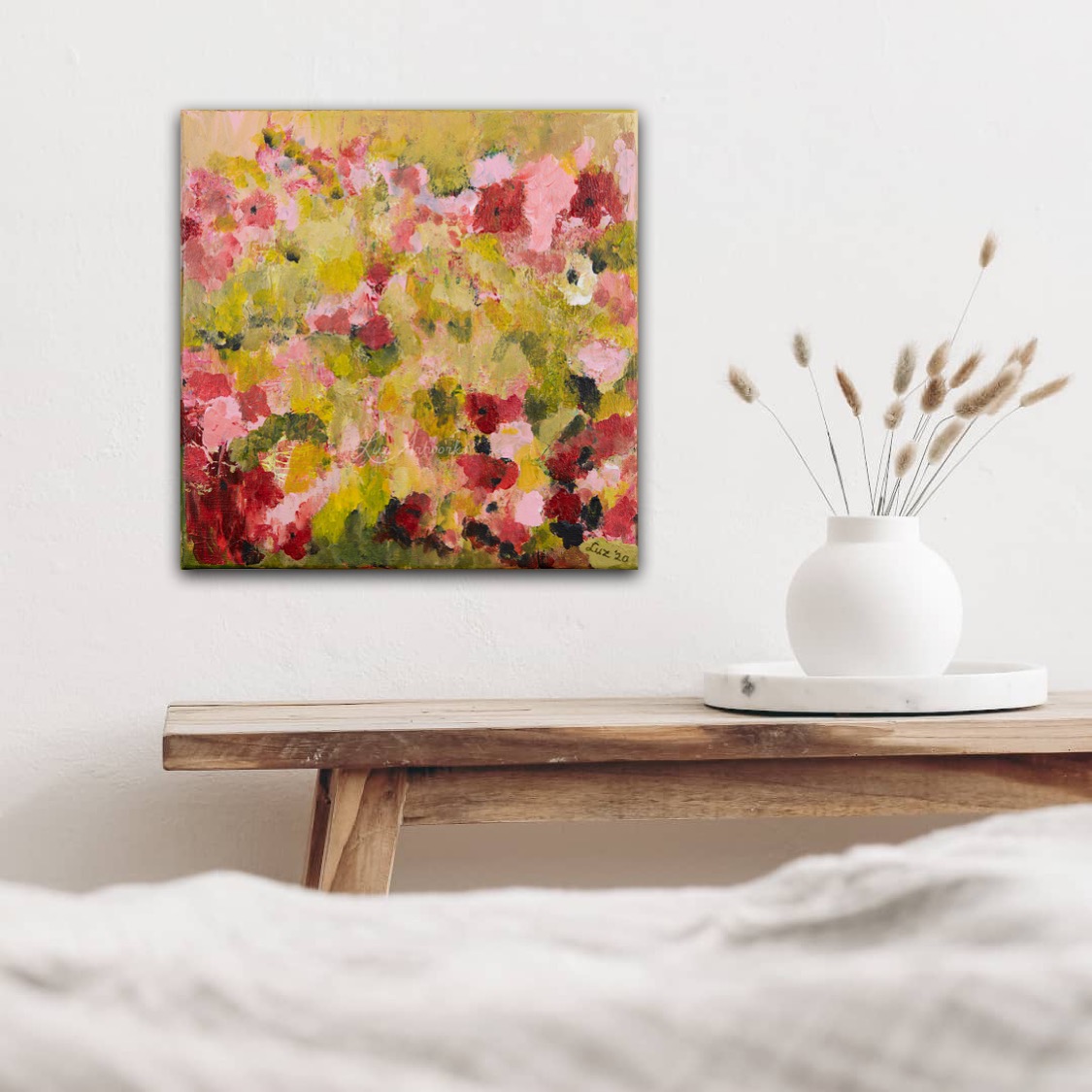 Painting Fresh Pink Flowers by Luz Artworks - on the wall