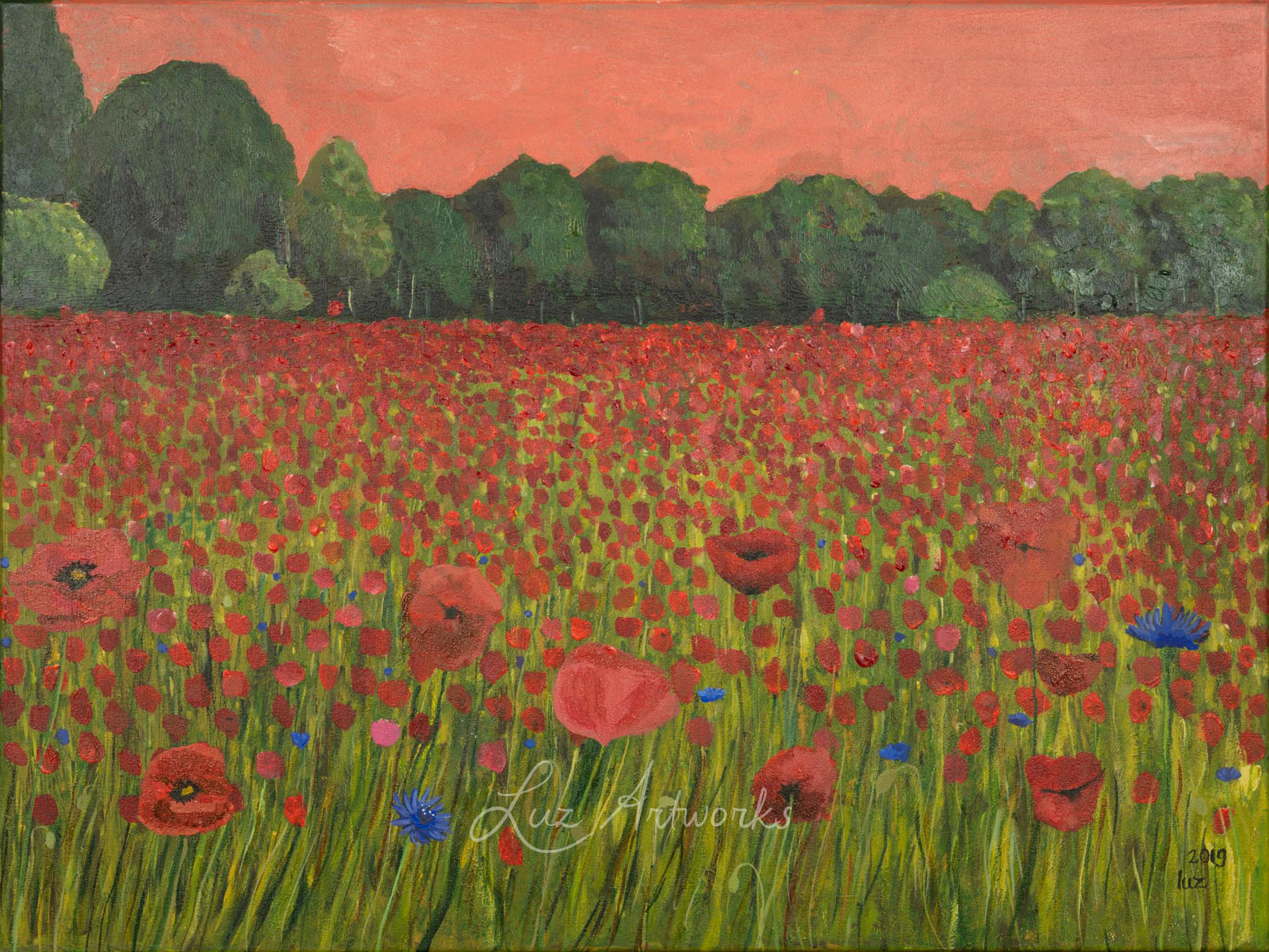 This image shows the painting  Poppy and cornflower field by Luz/Marloes Bloedjes