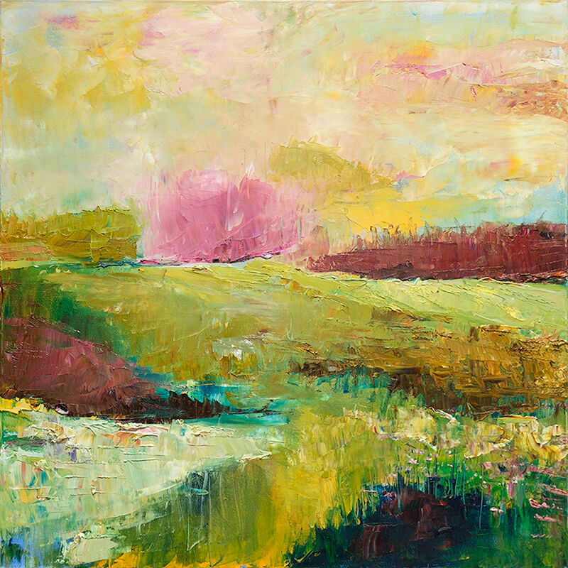 Painting Landscape with Green and Pink - Luz Artworks